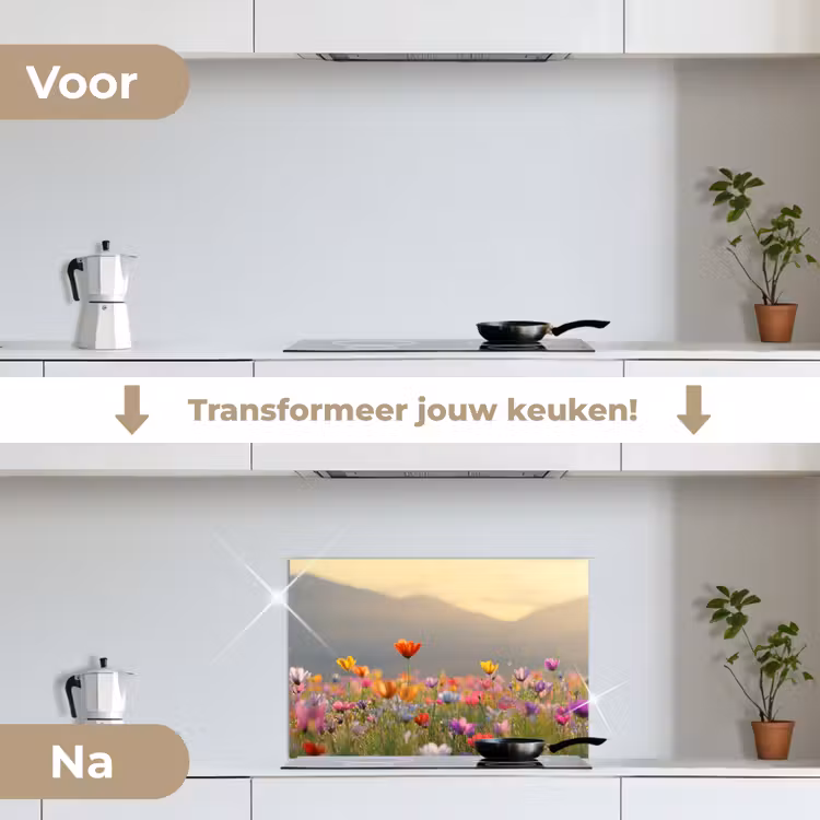 Spatscherm keuken - Bloemenveld - Bergen - Zonlicht - Bloemen — 2