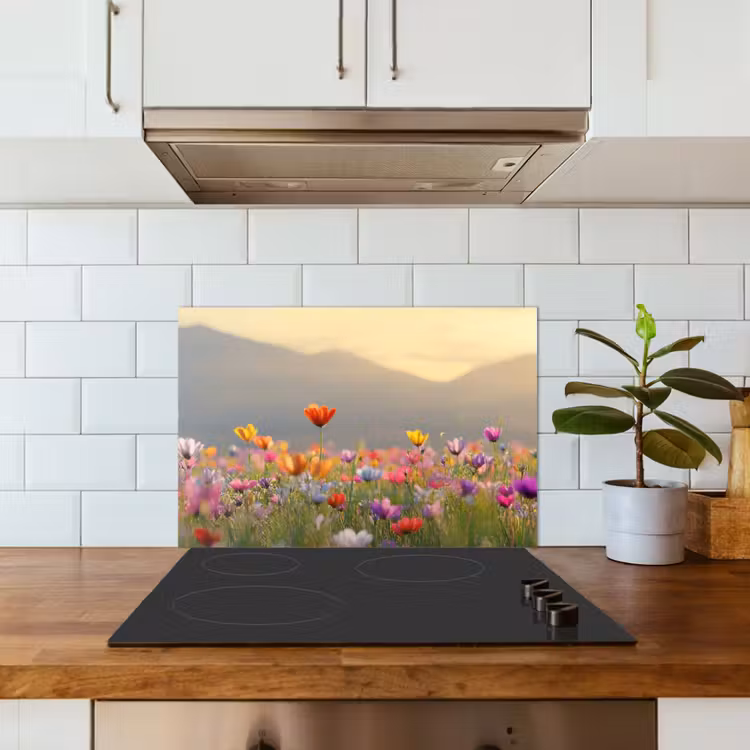 Spatscherm keuken - Bloemenveld - Bergen - Zonlicht - Bloemen — 5
