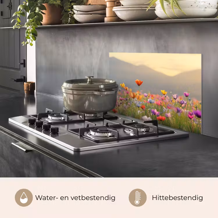 Spatscherm keuken - Bloemenveld - Bergen - Zonlicht - Bloemen — 6