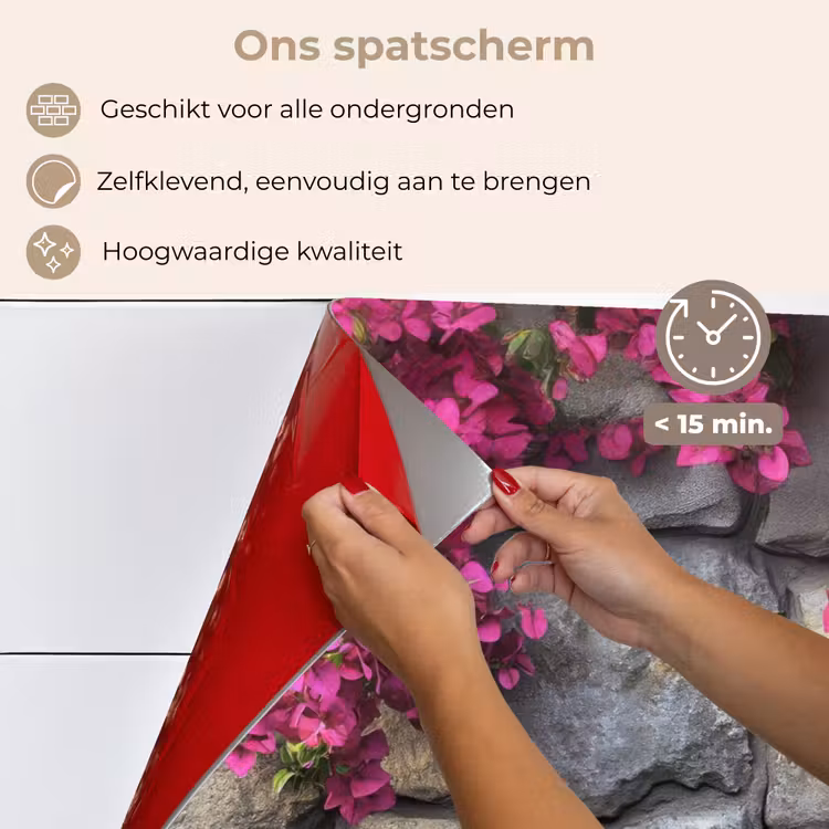 Spatscherm keuken - Bougainvillea - Stenen Muur - Roze — 3