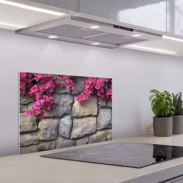 Spatscherm keuken - Bougainvillea - Stenen Muur - Roze — 4