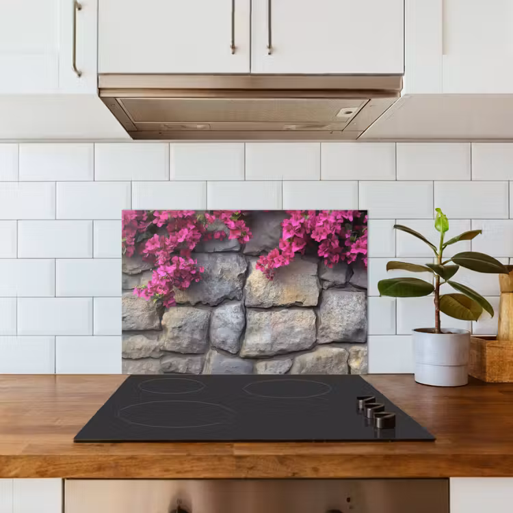 Spatscherm keuken - Bougainvillea - Stenen Muur - Roze — 5