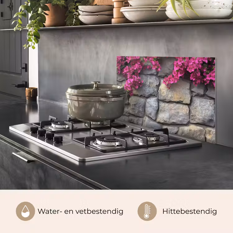 Spatscherm keuken - Bougainvillea - Stenen Muur - Roze — 6