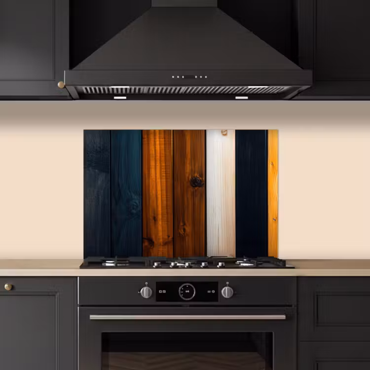 Spatscherm keuken - Hout - Planken - Donker - Warm — 1