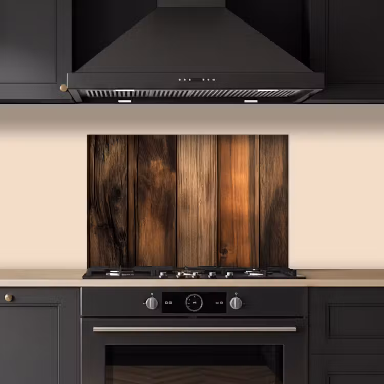 Spatscherm keuken - Hout - Rustiek - Donkere Planken — 1