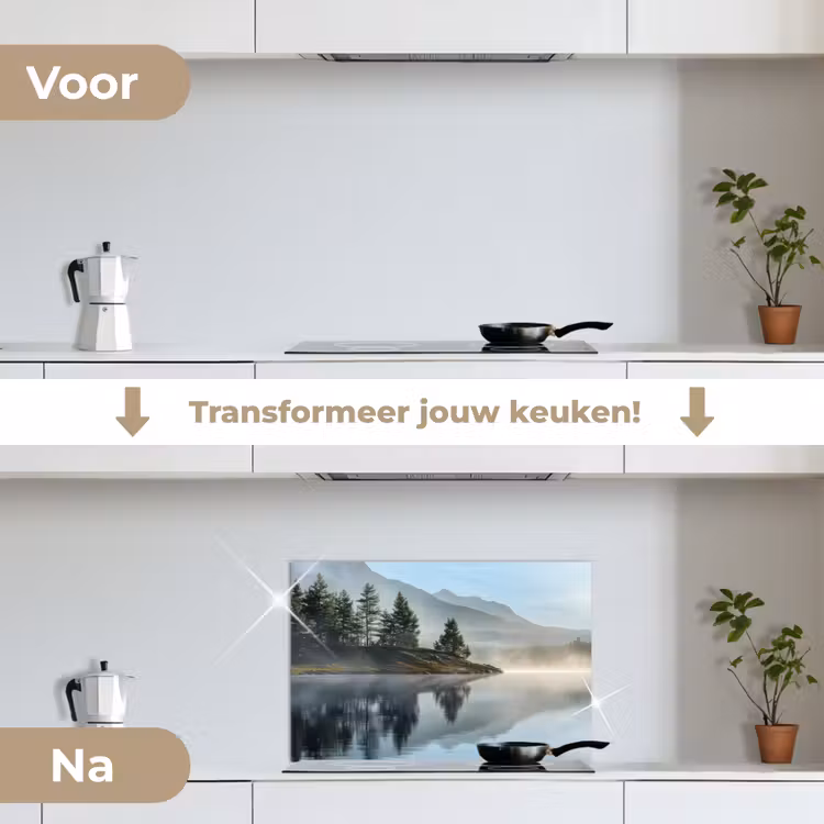 Spatscherm keuken - Meer - Mist - Bergen - Landschap — 2