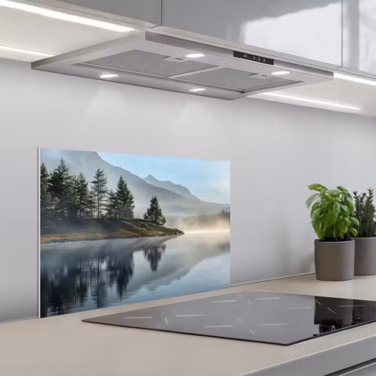 Spatscherm keuken - Meer - Mist - Bergen - Landschap — 4