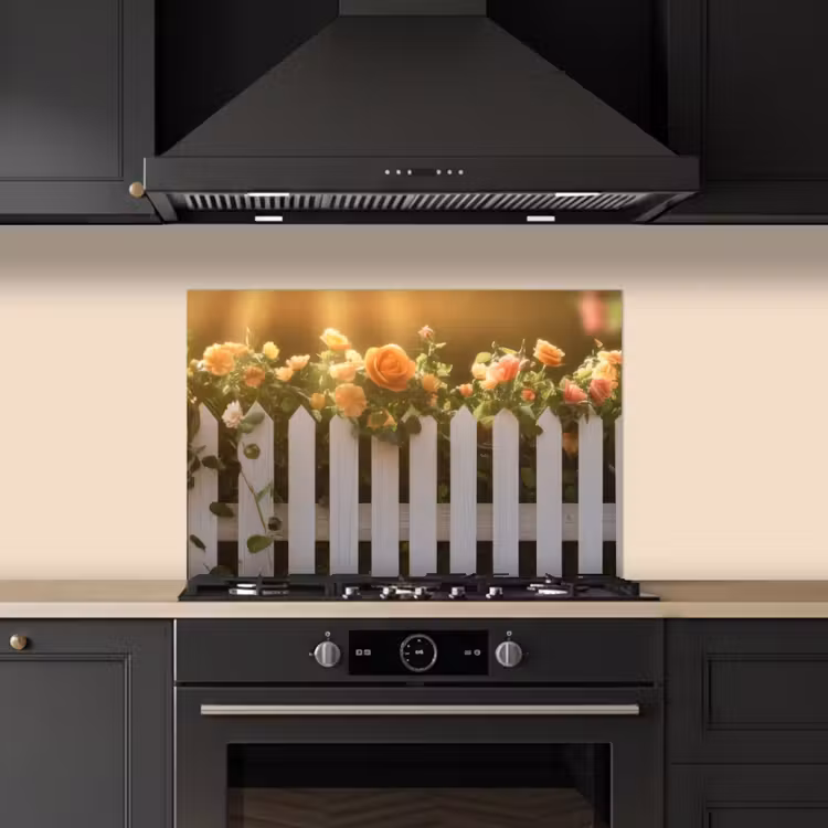 Spatscherm keuken - Rozen - Hek - Zonlicht — 1