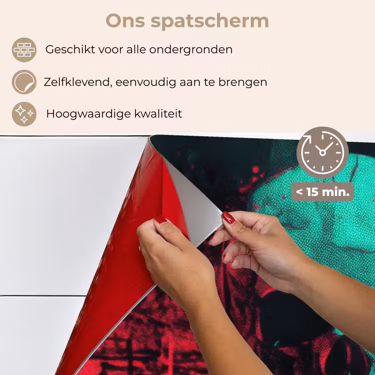 Spatscherm keuken - Schedel - Cyberpunk - Neon Rood — 3