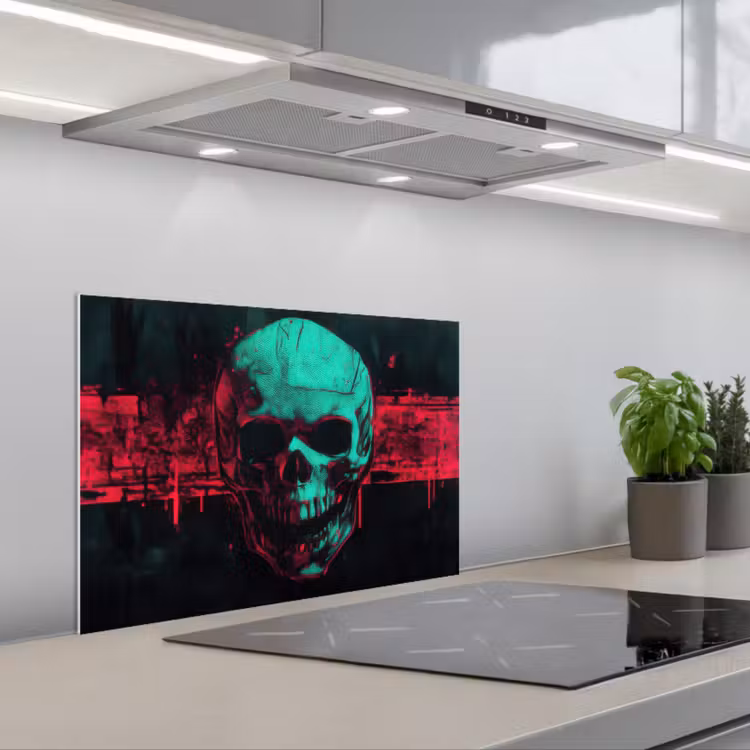 Spatscherm keuken - Schedel - Cyberpunk - Neon Rood — 4