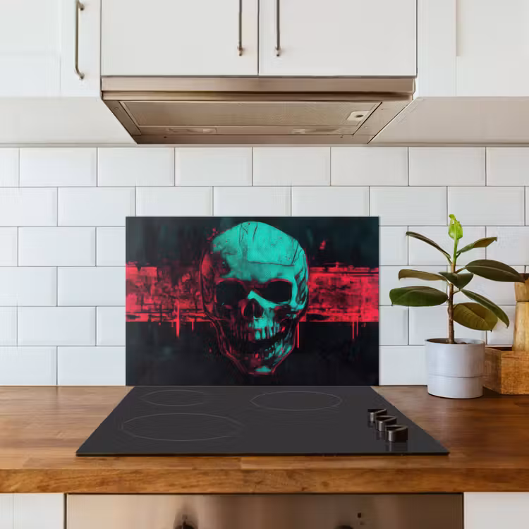 Spatscherm keuken - Schedel - Cyberpunk - Neon Rood — 5