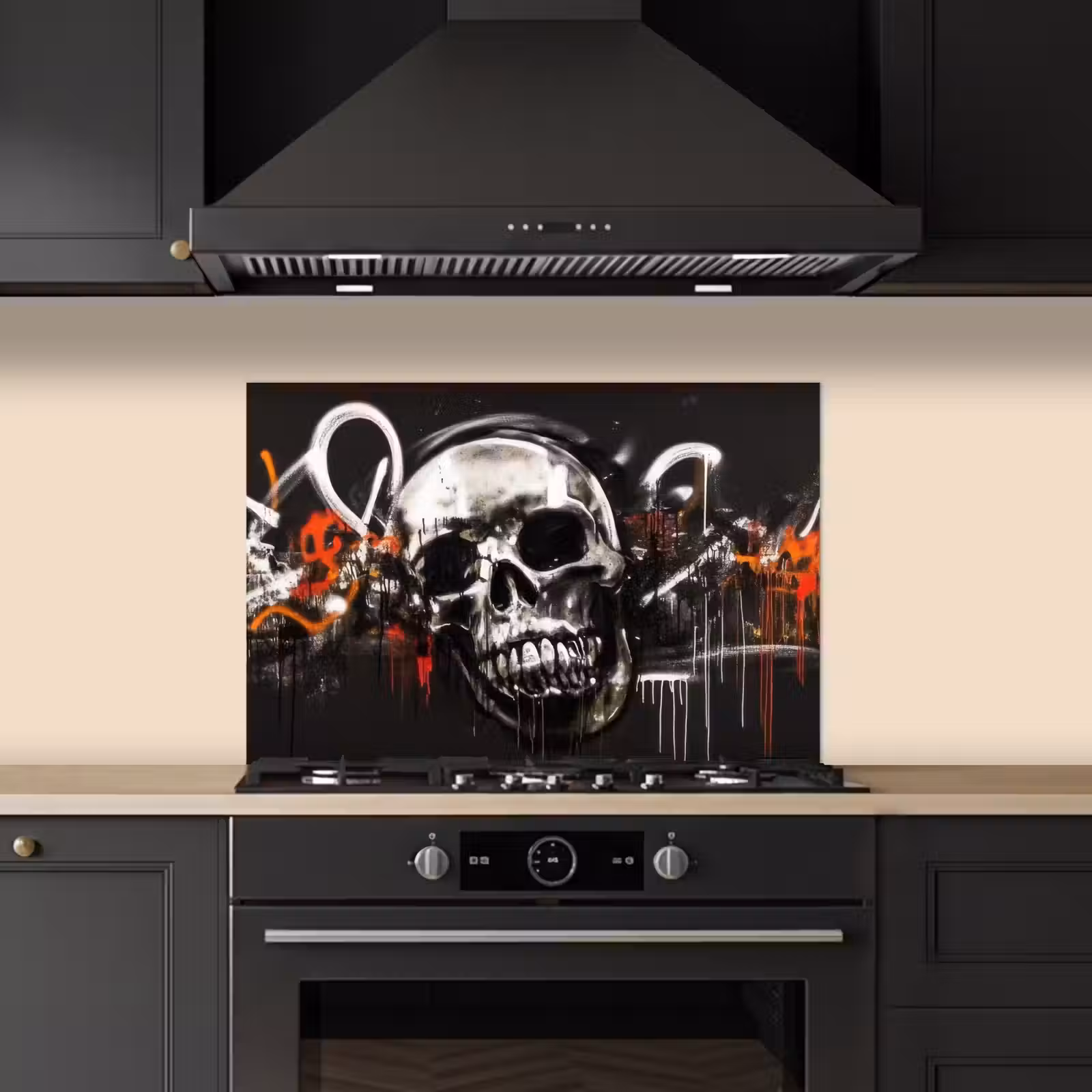 Spatscherm keuken - Schedels - Kunst - Donker - Rood — 1