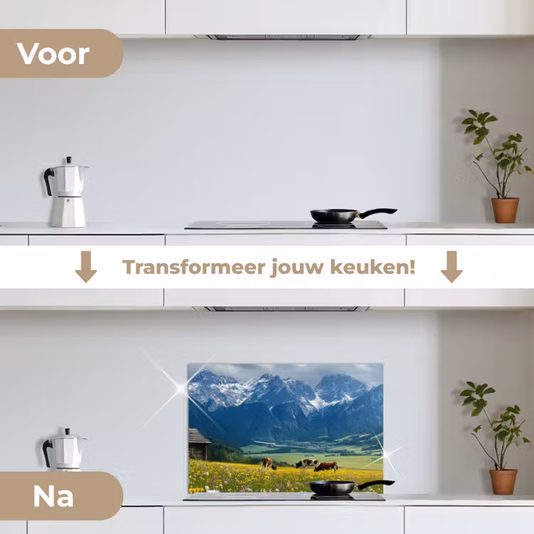 Spatscherm keuken - Alpen - Weide - Bergen - Koeien — 2