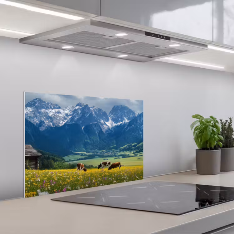 Spatscherm keuken - Alpen - Weide - Bergen - Koeien — 4