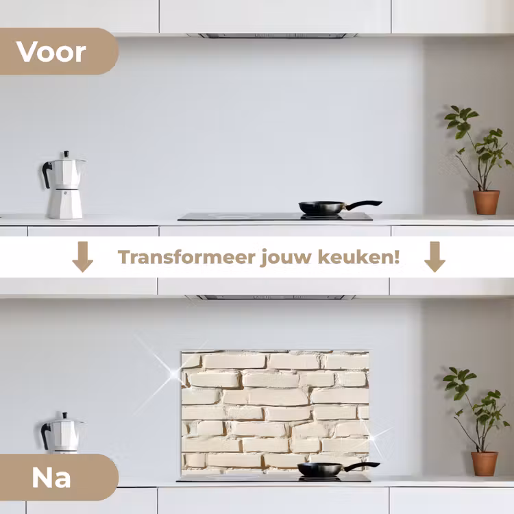 Spatscherm keuken - Bakstenen - Muur - Licht - Wit — 2