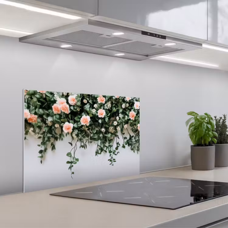 Spatscherm keuken - Bloemen - Muur - Rozen - Groen — 4
