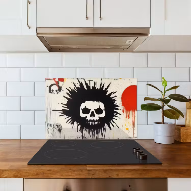 Spatscherm keuken - Graffiti - Schedel - Abstract - Rood — 5