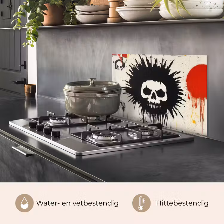 Spatscherm keuken - Graffiti - Schedel - Abstract - Rood — 6