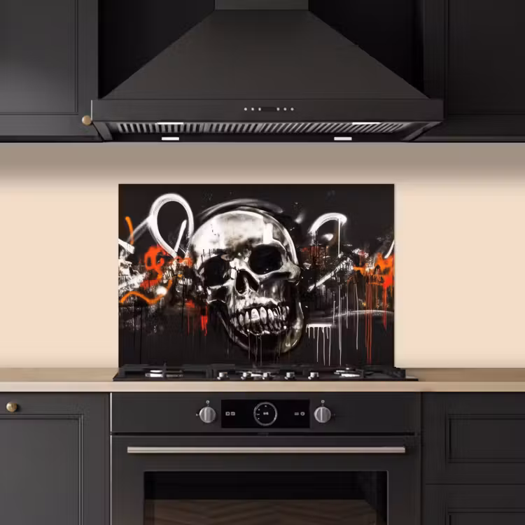 Spatscherm keuken - Schedels - Kunst - Donker - Rood — 1