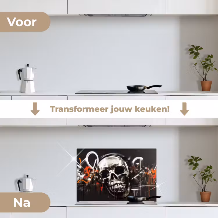 Spatscherm keuken - Schedels - Kunst - Donker - Rood — 2
