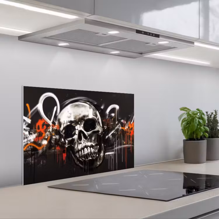 Spatscherm keuken - Schedels - Kunst - Donker - Rood — 4