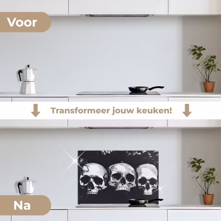 Spatscherm keuken - Schedels - Zwart - Contrast — 2
