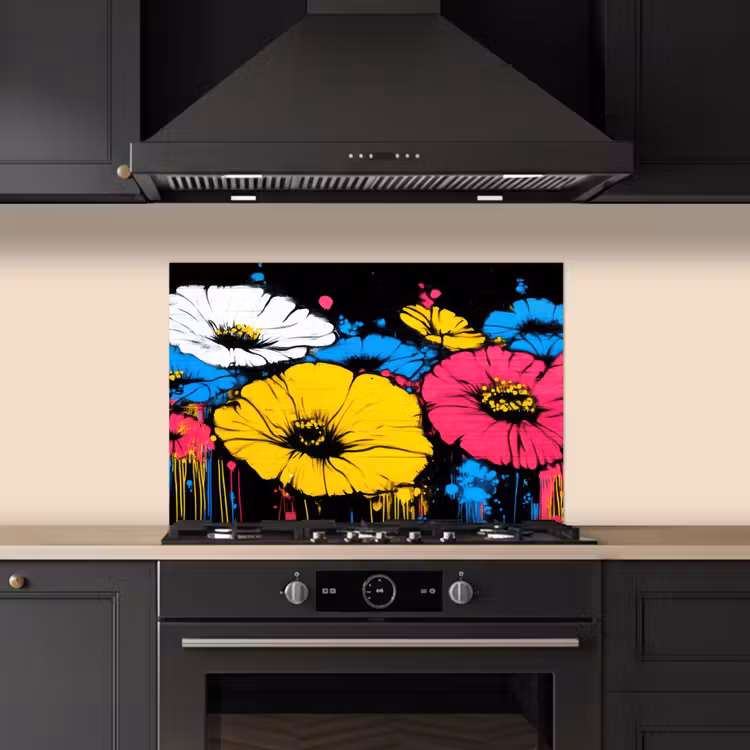 Spatscherm keuken - Graffiti - Bloemen - Kleur — 1