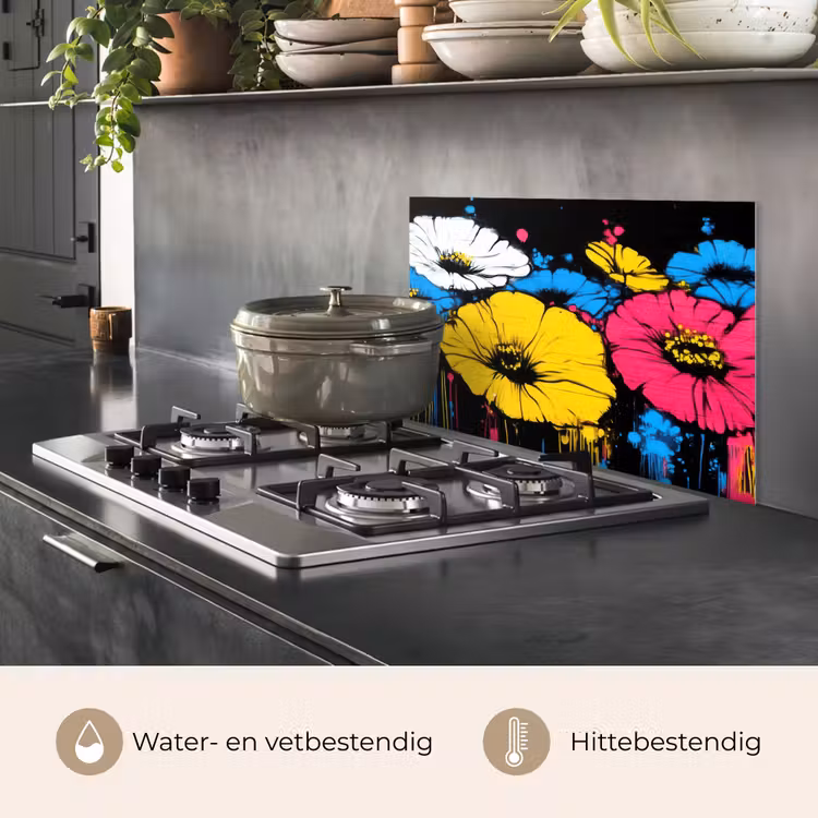 Spatscherm keuken - Graffiti - Bloemen - Kleur — 6