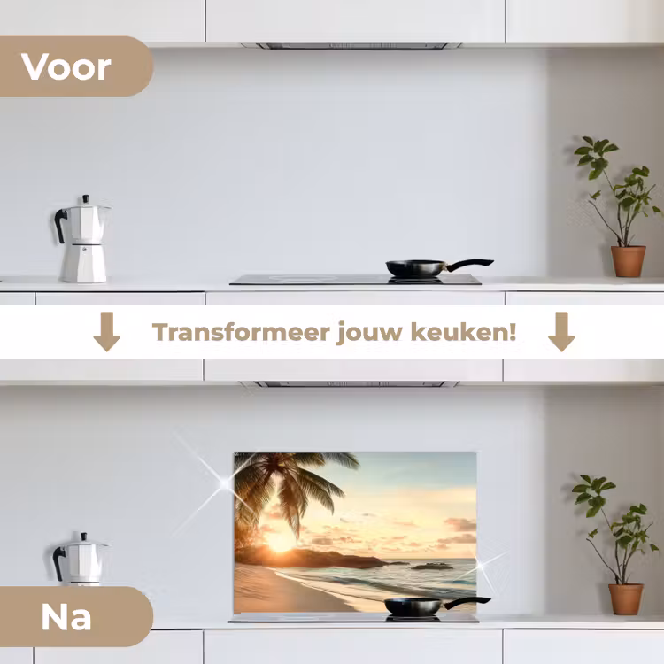 Spatscherm keuken - Strand - Palmbomen - Oceaan - Zonsondergang — 2