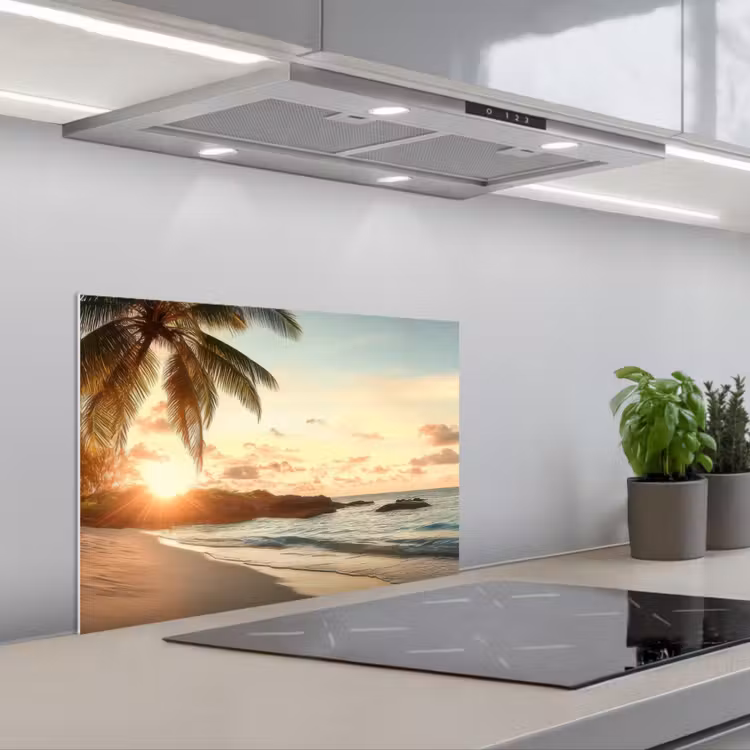 Spatscherm keuken - Strand - Palmbomen - Oceaan - Zonsondergang — 4