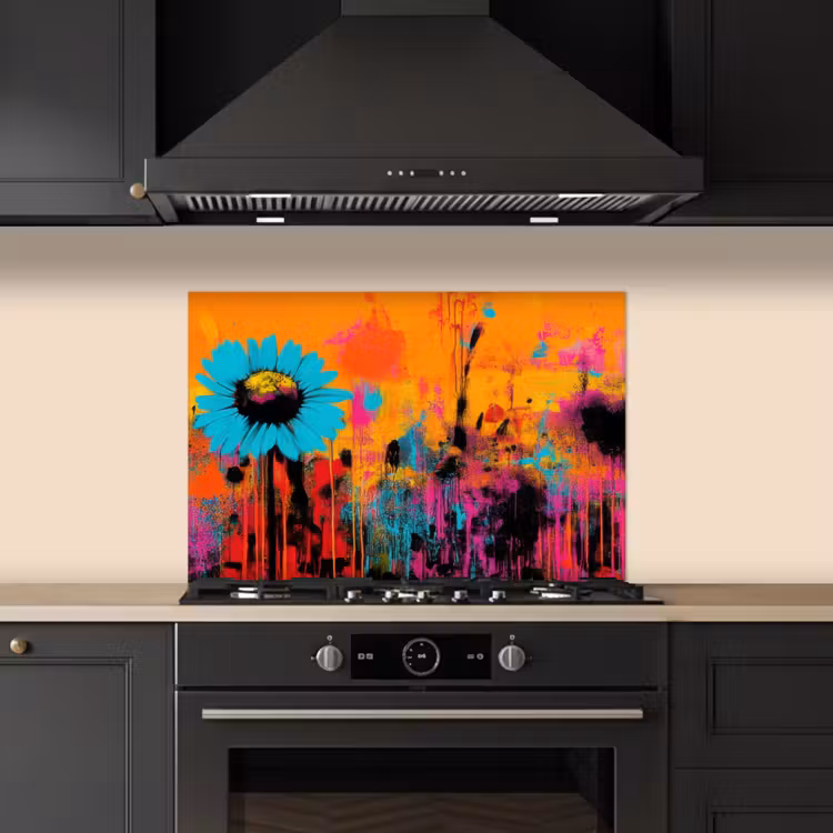 Spatscherm keuken - Zonnebloemen - Abstract - Oranje — 1
