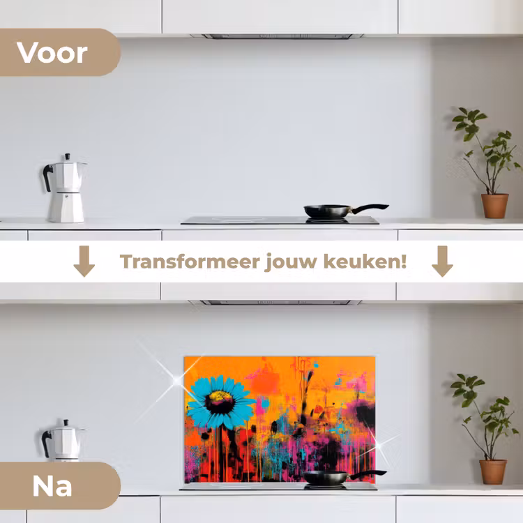 Spatscherm keuken - Zonnebloemen - Abstract - Oranje — 2