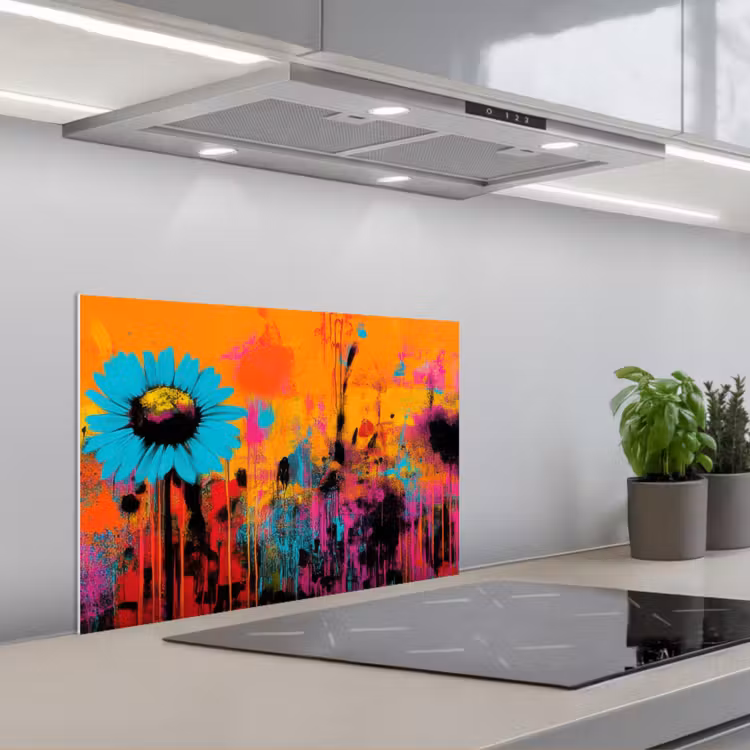 Spatscherm keuken - Zonnebloemen - Abstract - Oranje — 4