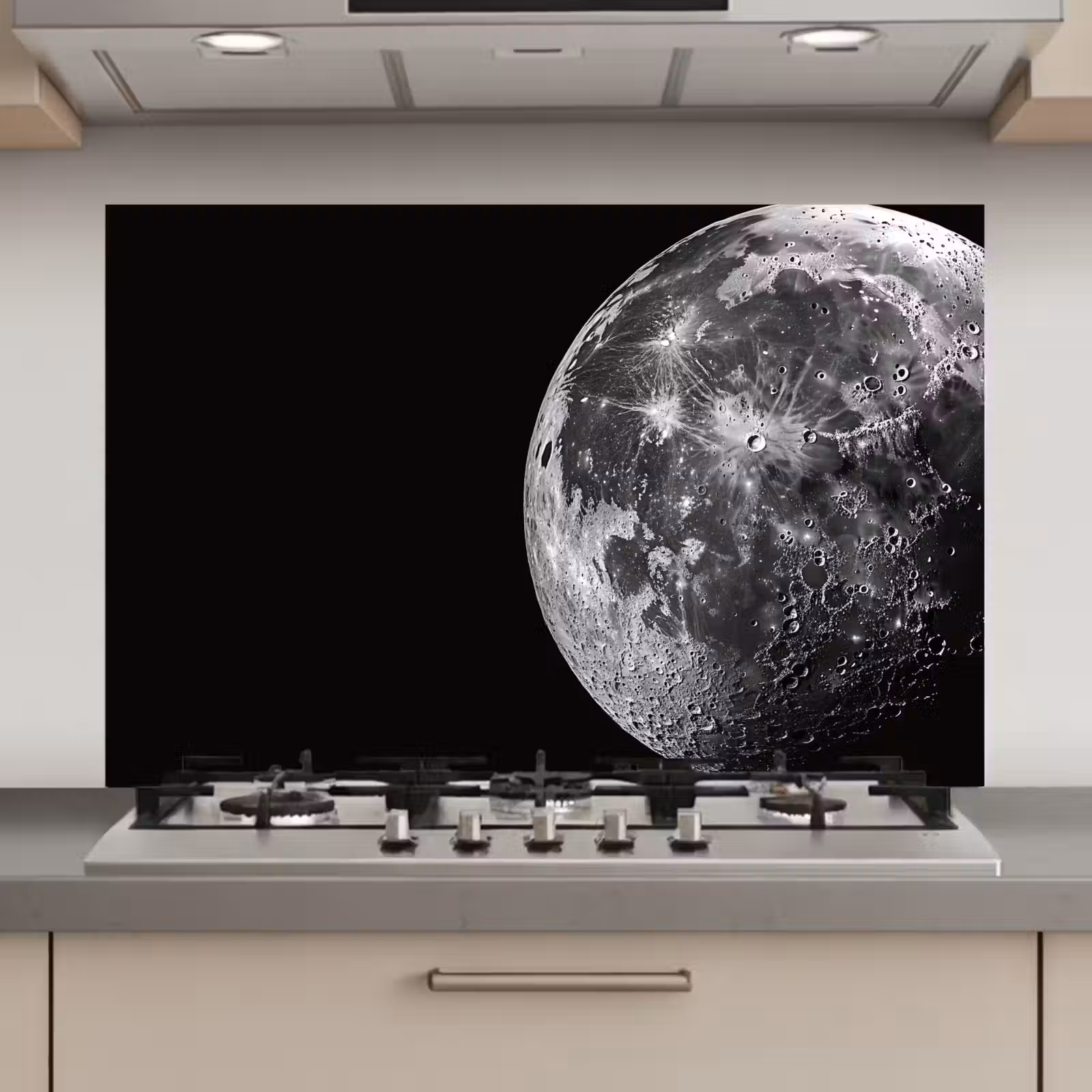 Spatscherm keuken - Close-up - Maan - Wit - Textuur — 1