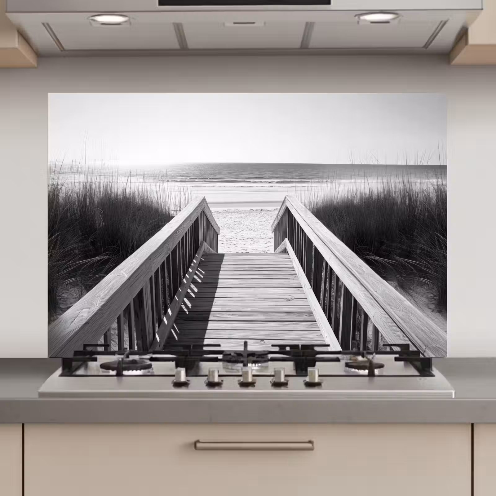 Spatscherm keuken - Loopbrug - Hout - Strand - Zee — 1