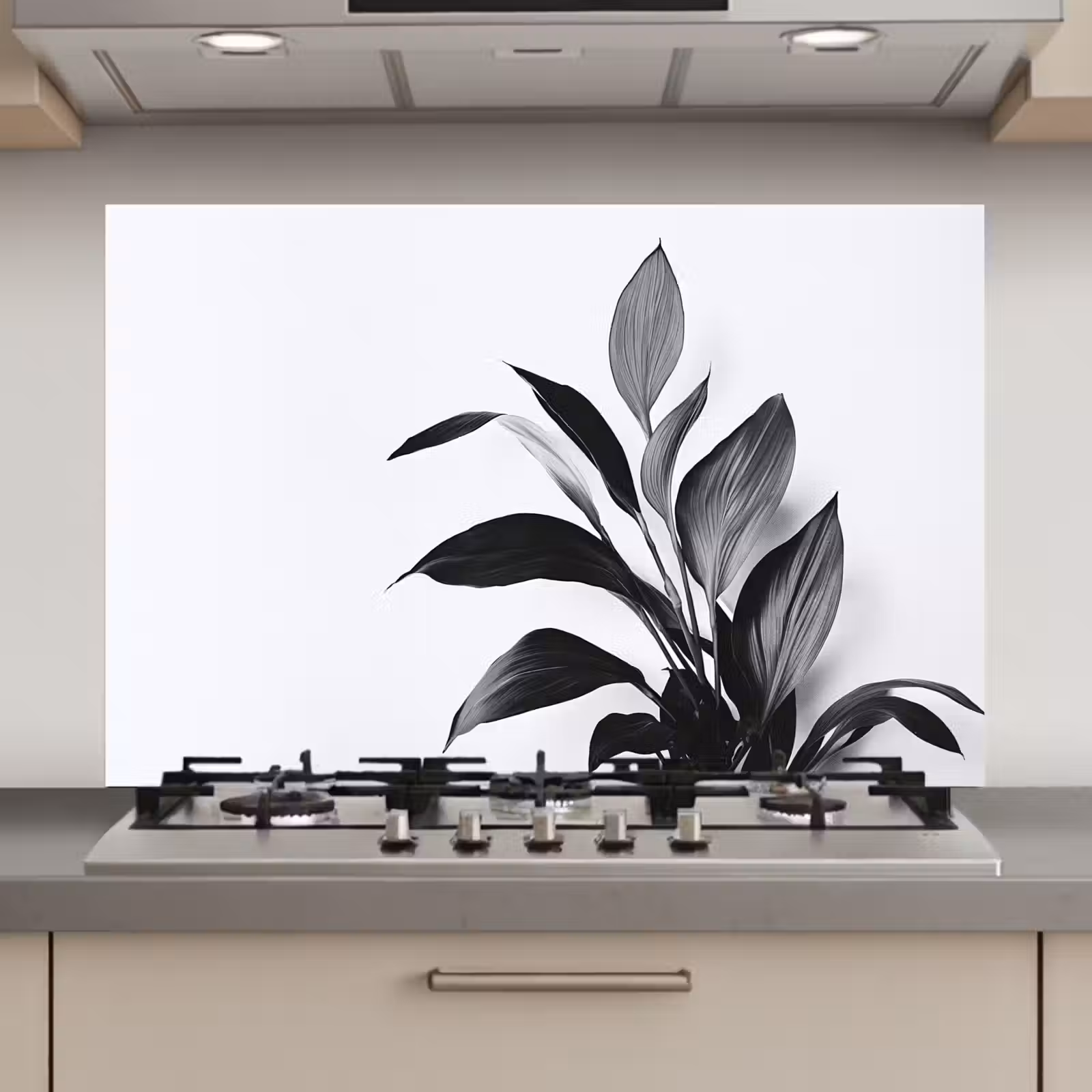 Spatscherm keuken - Plant - Bladeren - Minimalistisch - Zwart — 1