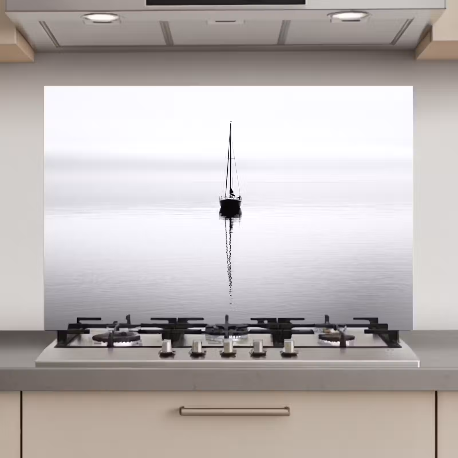 Spatscherm keuken - Zeilboot - Zwart - Water - Silhouet — 1