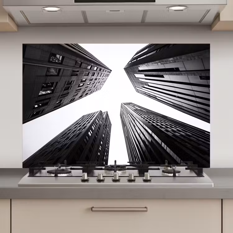 Spatscherm keuken - Gebouwen - Lucht - Zwart — 1