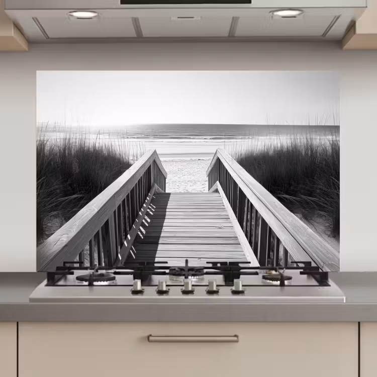 Spatscherm keuken - Loopbrug - Hout - Strand - Zee — 1