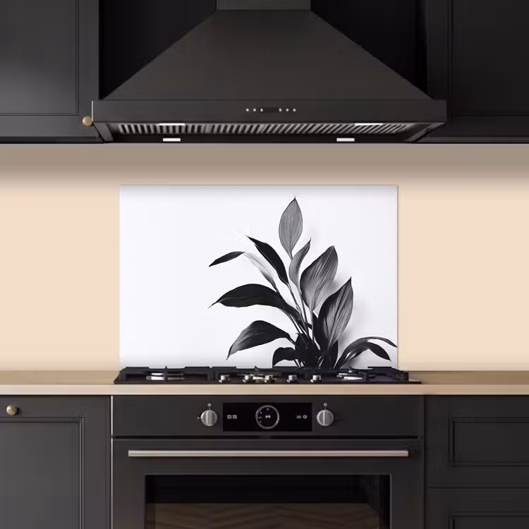 Spatscherm keuken - Plant - Bladeren - Minimalistisch - Zwart — 2
