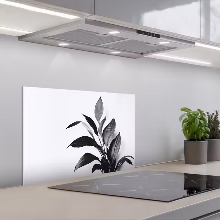 Spatscherm keuken - Plant - Bladeren - Minimalistisch - Zwart — 5
