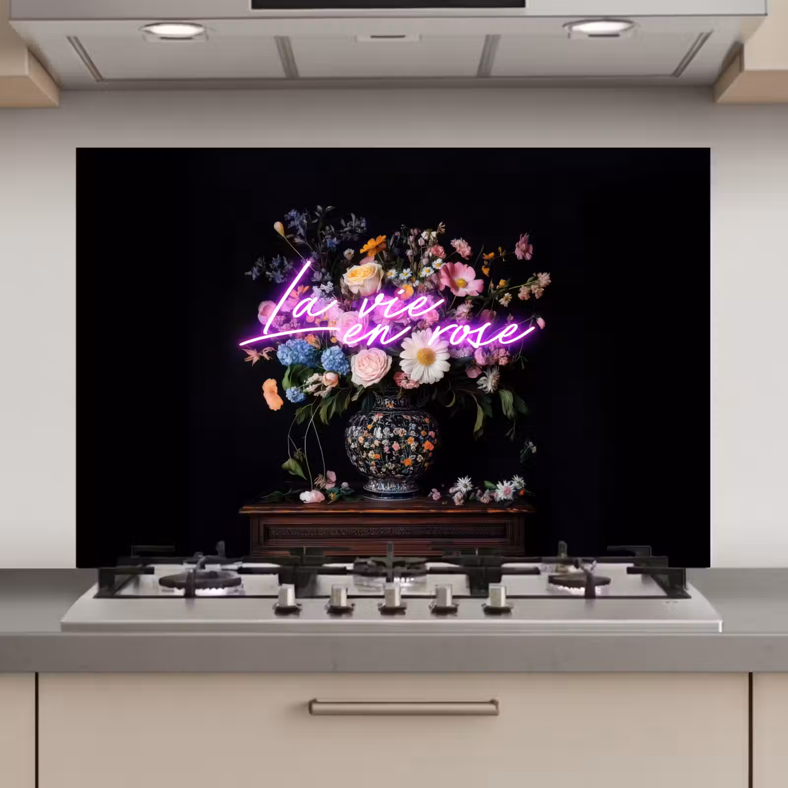 Spatscherm keuken - Neon - Vaas - Bloemen — 1