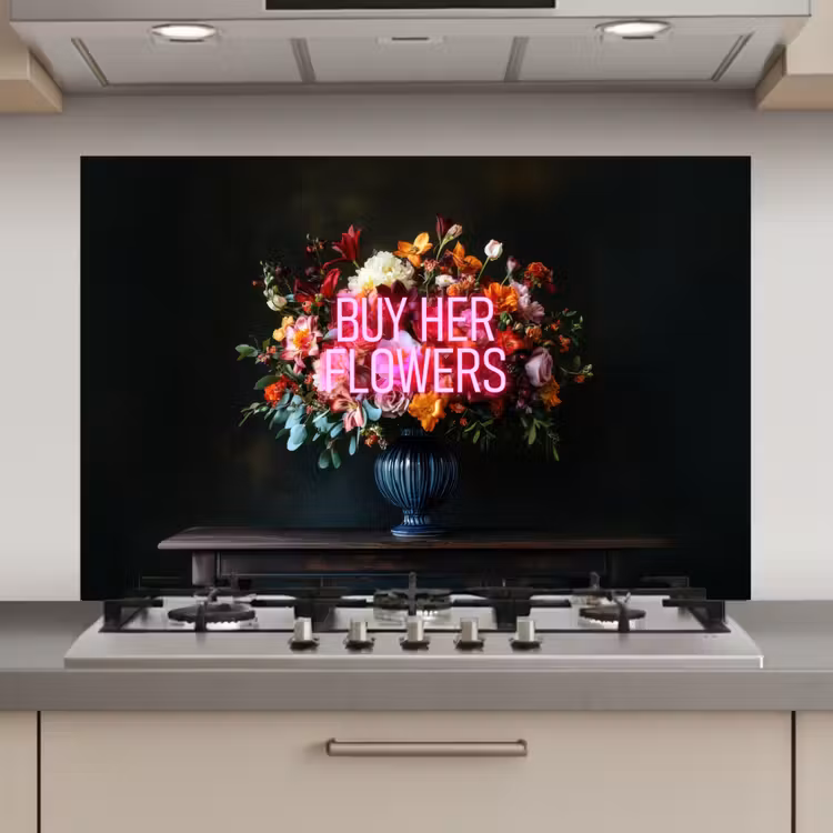 Spatscherm keuken - Quote - Bloemen - Vaas - Neon — 1