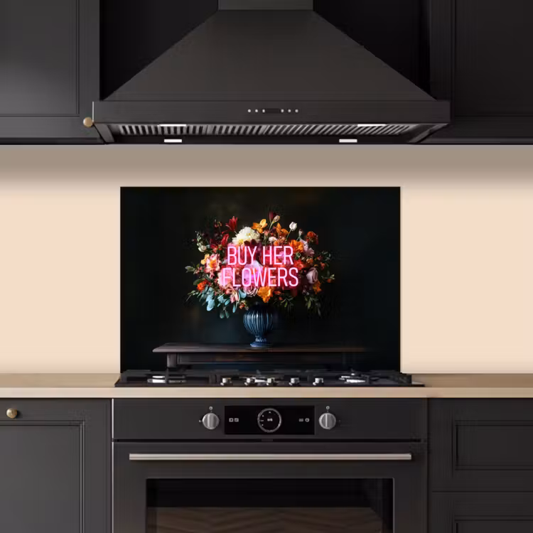 Spatscherm keuken - Quote - Bloemen - Vaas - Neon — 2