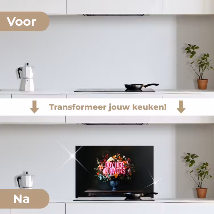 Spatscherm keuken - Quote - Bloemen - Vaas - Neon — 3
