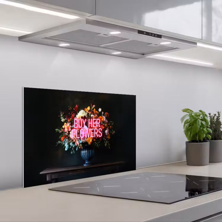 Spatscherm keuken - Quote - Bloemen - Vaas - Neon — 5