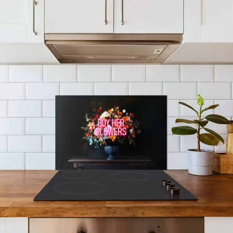 Spatscherm keuken - Quote - Bloemen - Vaas - Neon — 6