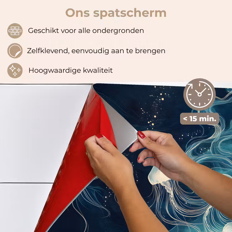 Spatscherm keuken - Kwallen - Zee - Wit - Golven — 4