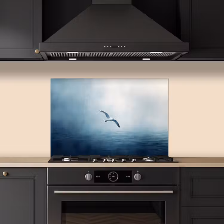 Spatscherm keuken - Meeuw - Wit - Zee - Mistig — 2