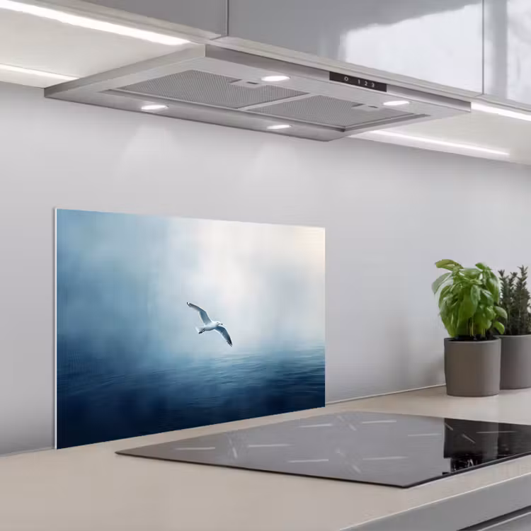 Spatscherm keuken - Meeuw - Wit - Zee - Mistig — 5